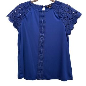 Cable & Gauge Lace Blouse Womens Small Blue Excellent Crochet Sleeve Top